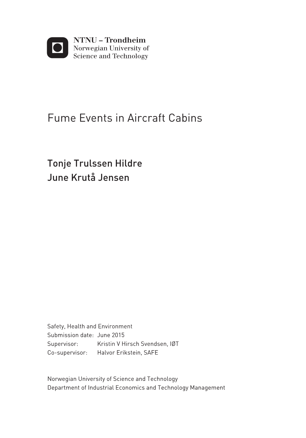 Fume Events in Aircraft Cabins