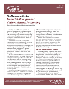 Financial Management: Cash Vs. Accrual Accounting Danny Klinefelter, Dean Mccorkle and Steven Klose*