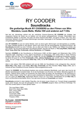 RY COODER Soundtracks Die Großartige Musik RY COODERS Zu Den Filmen Von Wim Wenders, Louis Malle, Walter Hill Und Anderen Auf 7 Cds