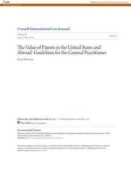 The Value of Patents in the United States and Abroad: Guidelines for the General Practitioner