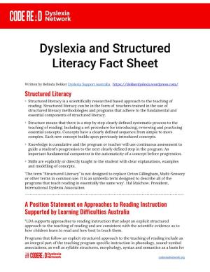 Dyslexia and Structured Literacy Fact Sheet