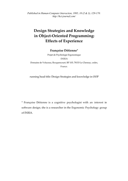Design Strategies and Knowledge in Object-Oriented Programming: Effects of Experience