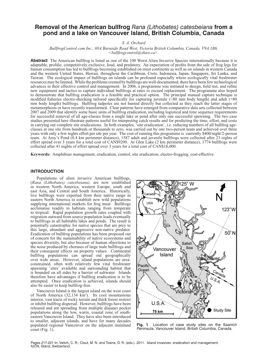 Removal of the American Bullfrog Rana (Lithobates) Catesbeiana from a Pond and a Lake on Vancouver Island, British Columbia, Canada