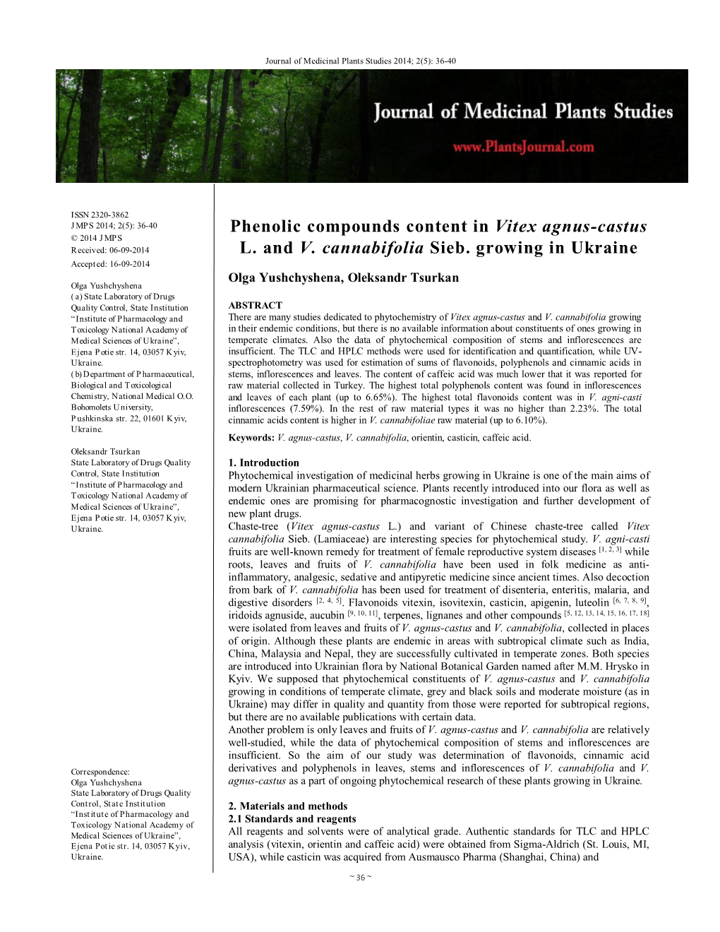 Phenolic Compounds Content in Vitex Agnus-Castus L. and V. Cannabifolia