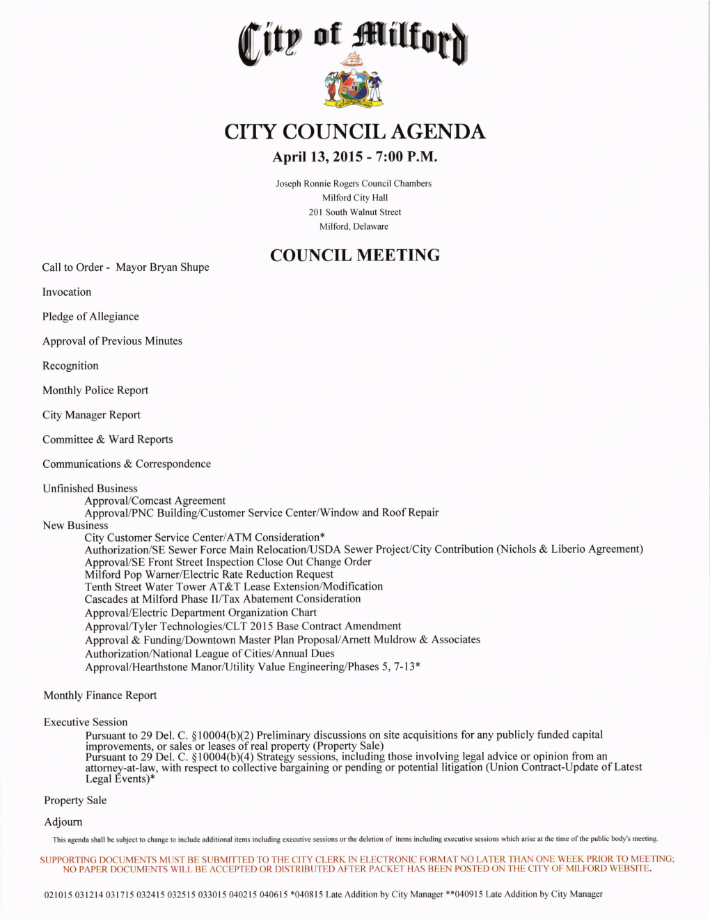 O: Ffiiltor[ Ffaw Ffi CITY COUNCIL AGENDA April 13,2015 - 7:00 P.M