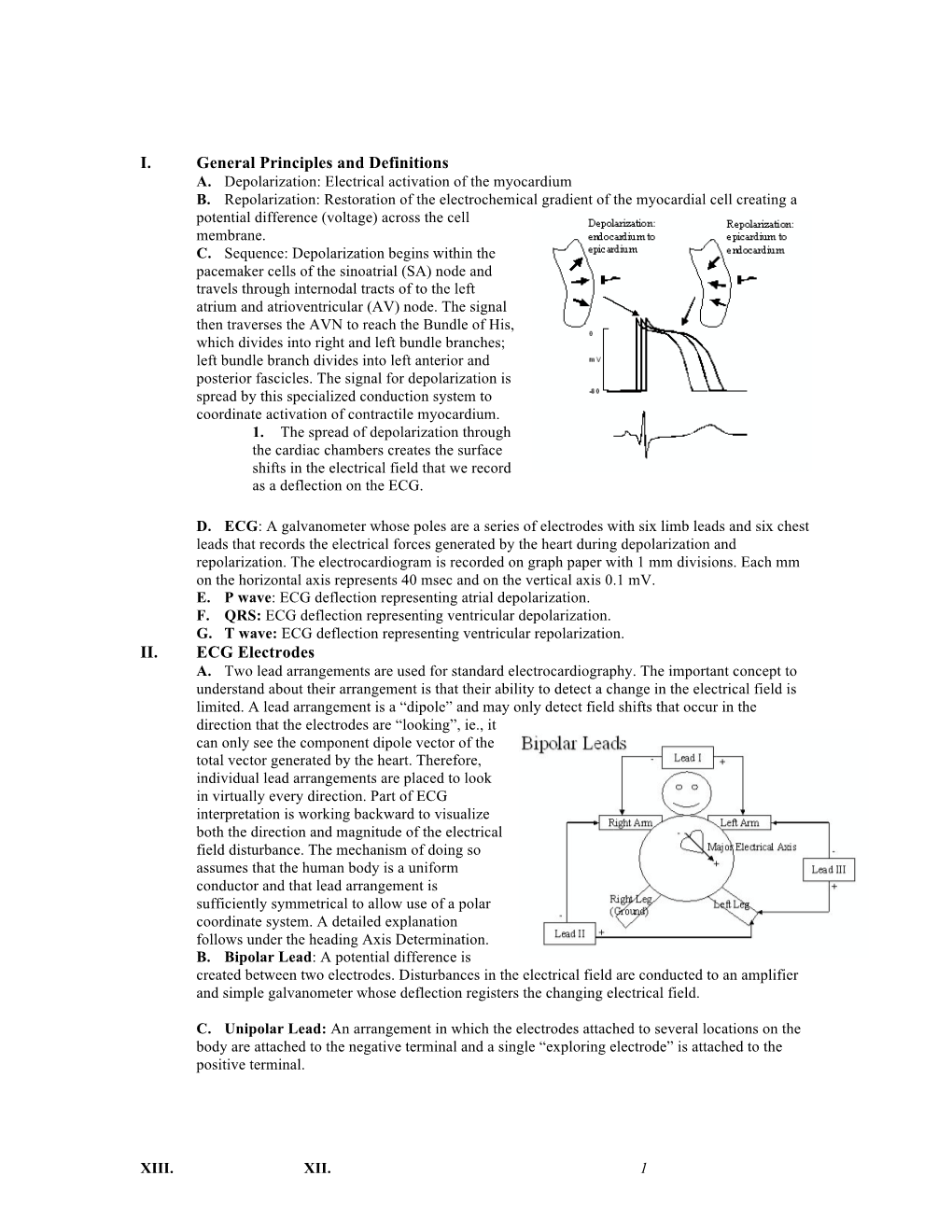 I. General Principles and Definitions II. ECG Electrodes