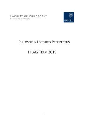 Philosophy Lectures Prospectus Hilary Term 2019