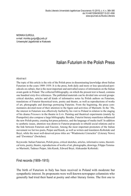 Italian Futurism in the Polish Press