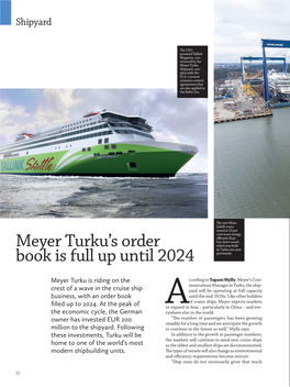Meyer Turku's Order Book Is Full up Until 2024