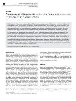 Management of Hypoxemic Respiratory Failure and Pulmonary Hypertension in Preterm Infants