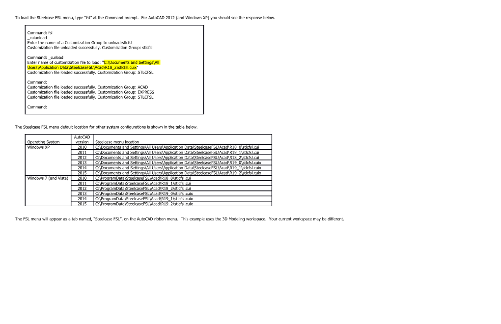 Detailed Menu Loading Instructions for When the FSL Command Fails