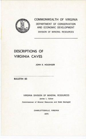Descriptions of Virginia Caves