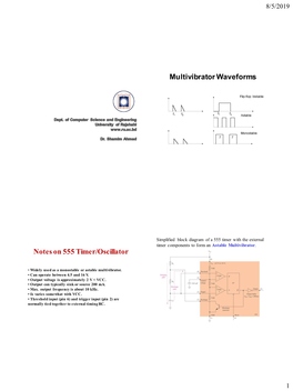 Block Diagram of a 555 Timer with the External Timer Components to Form an Astable Multivibrator