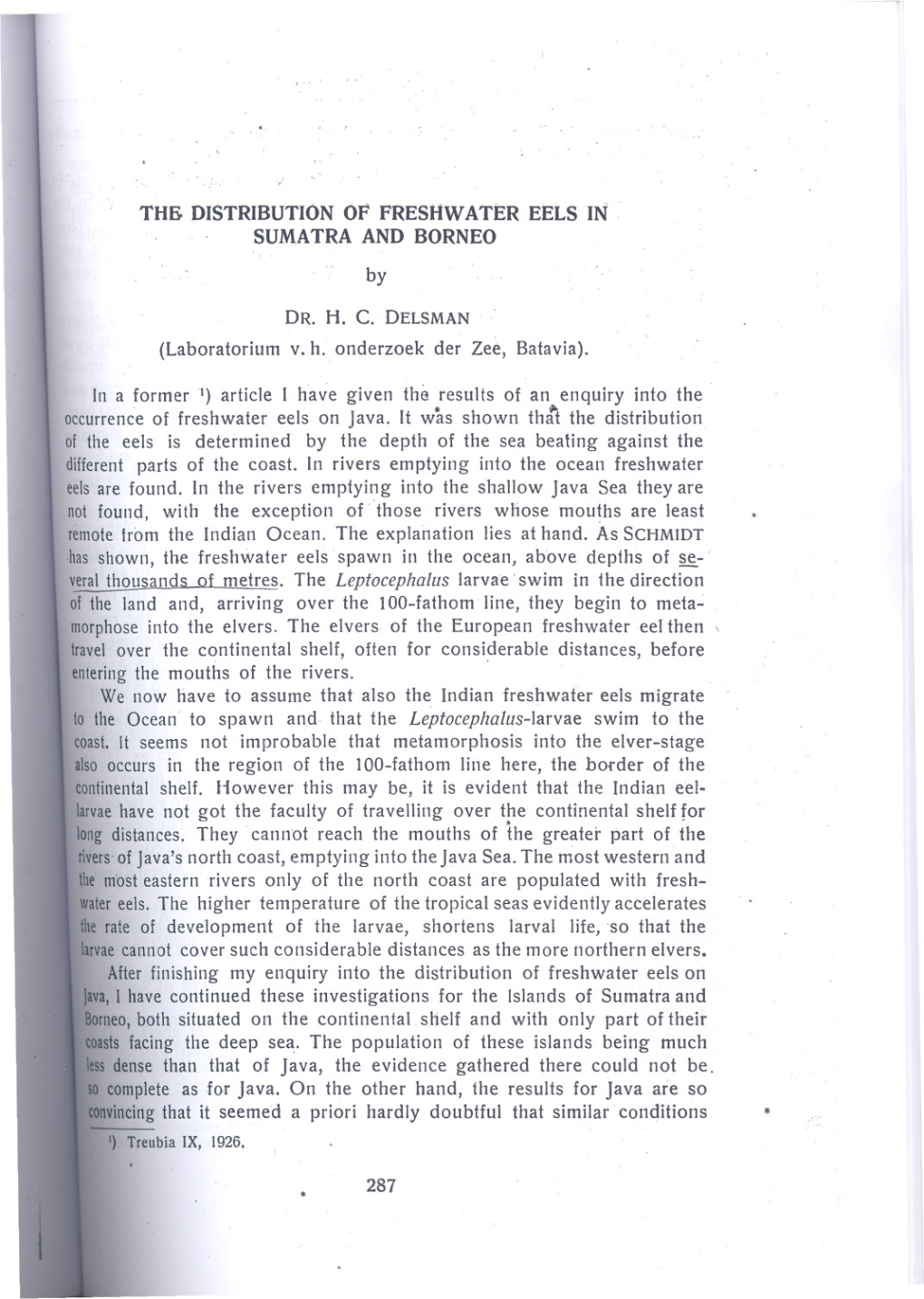 Distribution of Freshwater Eels in Sumatra and Borneo