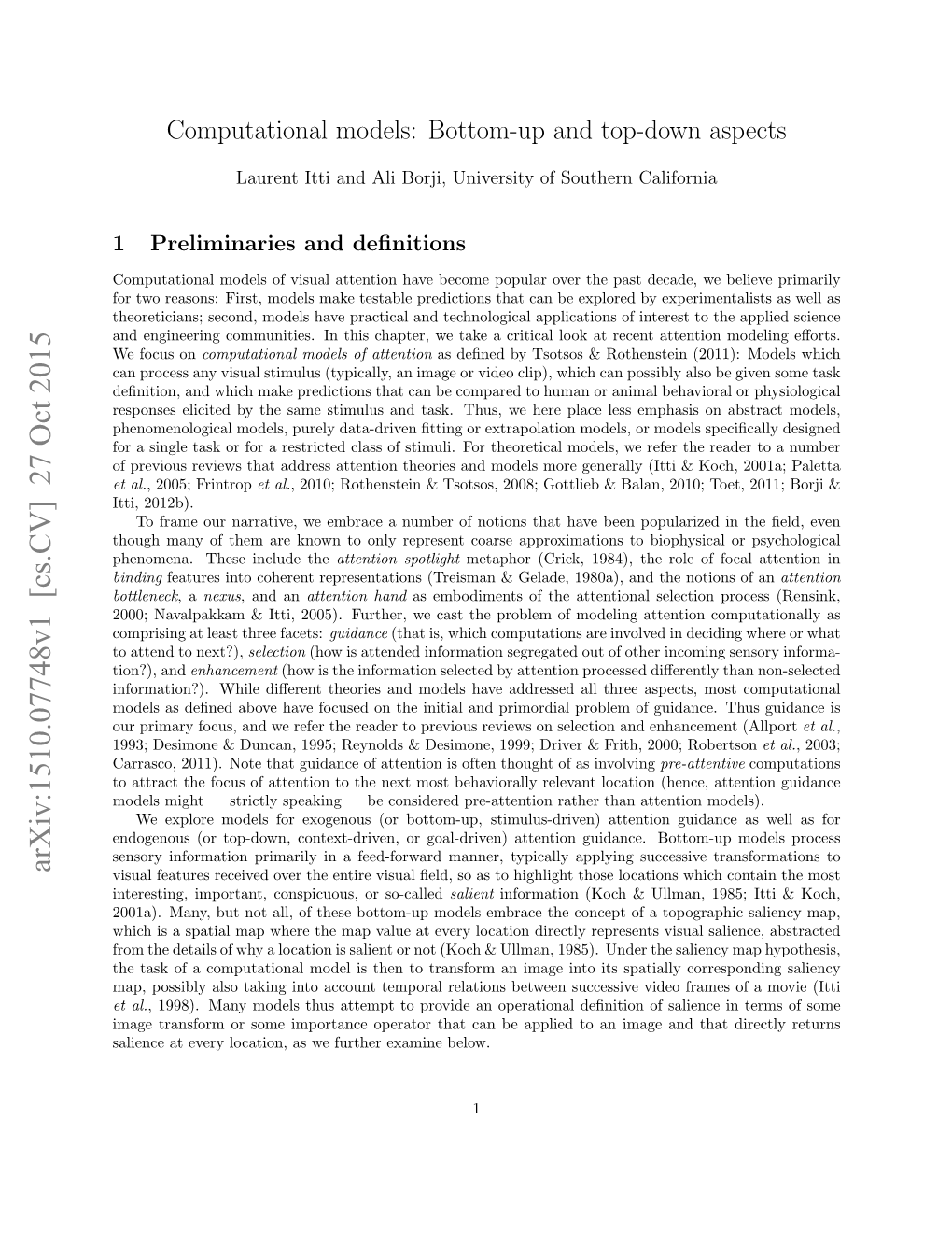 Computational Models: Bottom-Up and Top-Down Aspects