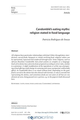 Candomblé's Eating Myths: Religion Stated in Food Language