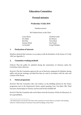 Education Committee Formal Minutes