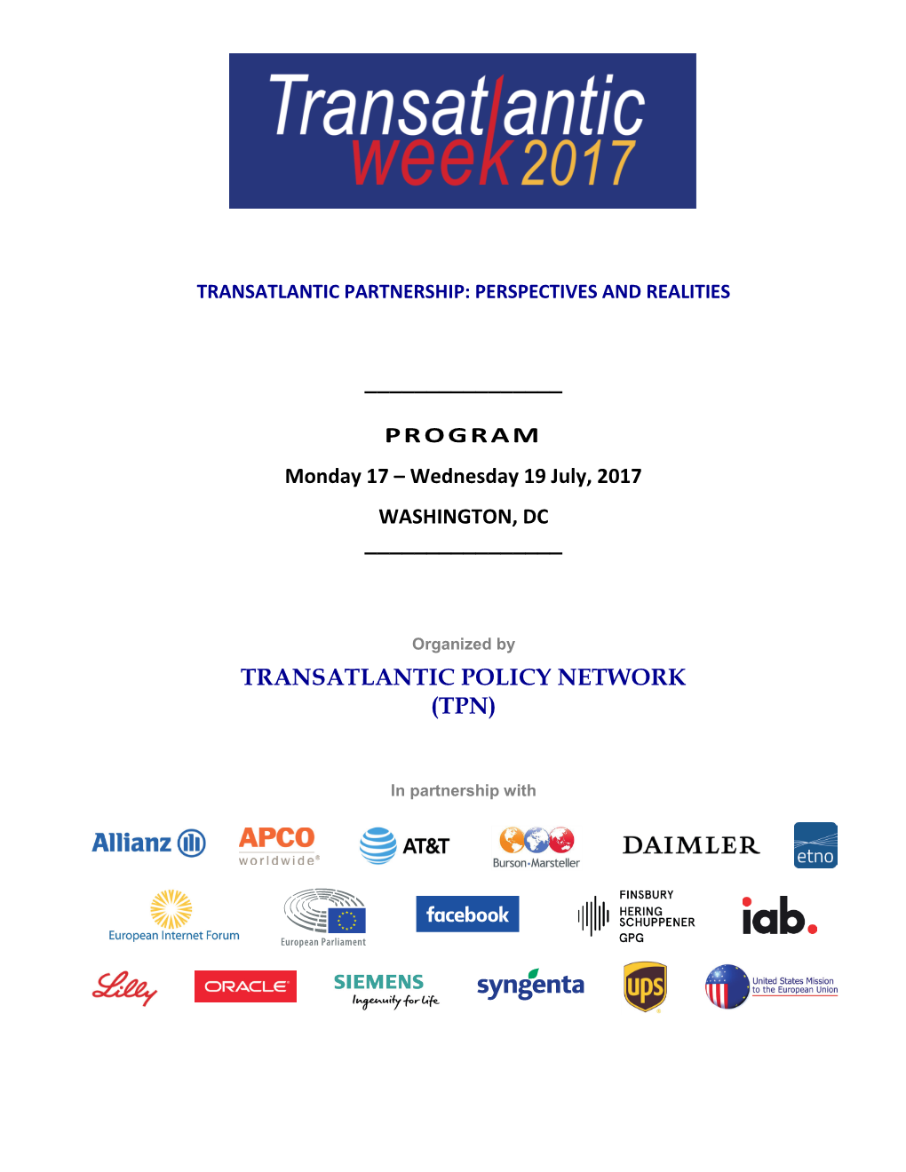 2017 Transatlantic Week Program