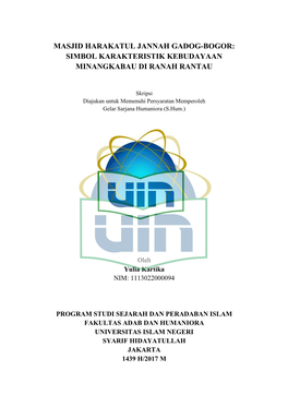 Masjid Harakatul Jannah Gadog-Bogor: Simbol Karakteristik Kebudayaan Minangkabau Di Ranah Rantau