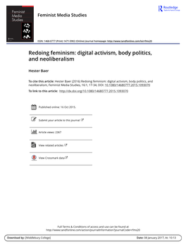 Digital Activism, Body Politics, and Neoliberalism