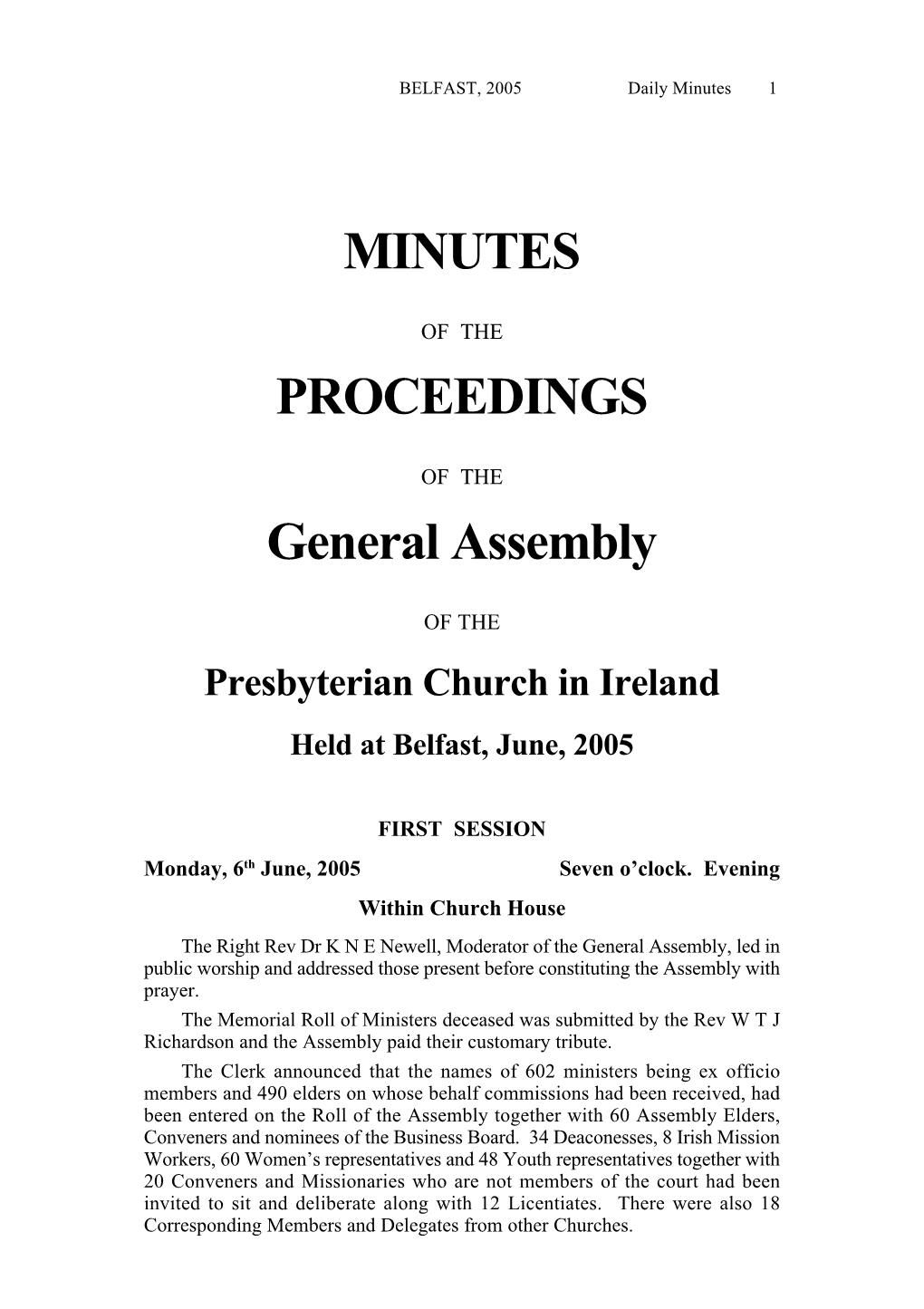 Minutes of the General Assembly 2005