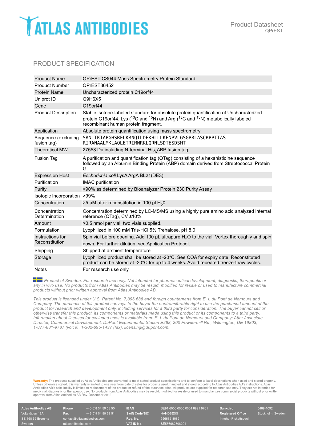 PRODUCT SPECIFICATION Product Datasheet