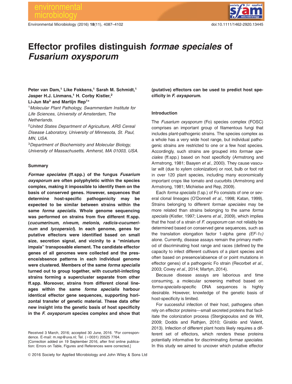 Effector Profiles Distinguish Formae Speciales of Fusarium Oxysporum