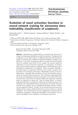 Evolution of Novel Activation Functions in Neural Network Training for Astronomy Data: Habitability Classiﬁcation of Exoplanets