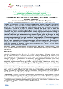 Expenditures and Revenue of Alexander the Great's Expedition