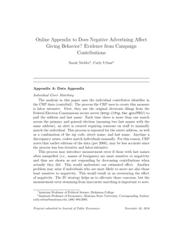 Online Appendix to Does Negative Advertising Aﬀect Giving Behavior? Evidence from Campaign Contributions