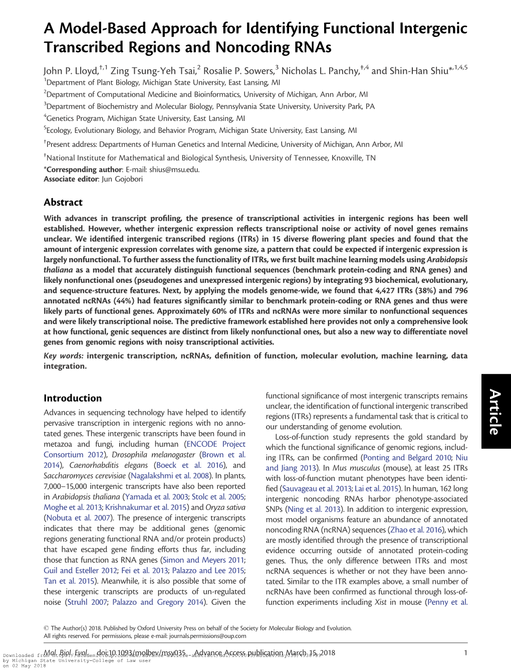 A Model-Based Approach for Identifying Functional Intergenic Transcribed Regions and Noncoding Rnas John P