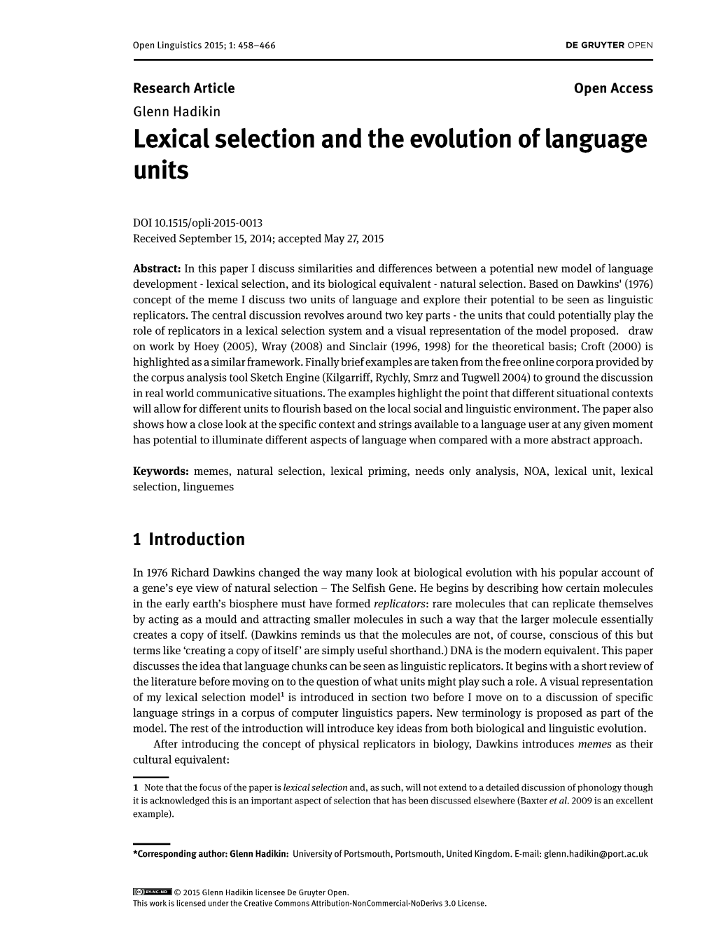 Lexical Selection and the Evolution of Language Units
