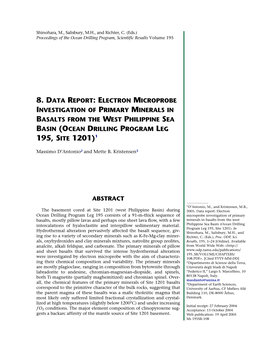 Electron Microprobe Investigation of Primary Minerals in Basalts from the West Philippine Sea Basin (Ocean Drilling Program Leg 195, Site 1201)1