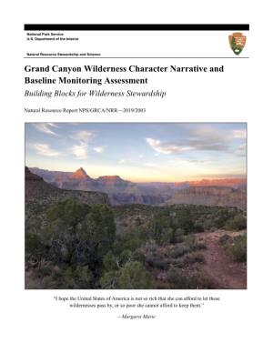 Grand Canyon Wilderness Character Narrative and Baseline Monitoring Assessment Building Blocks for Wilderness Stewardship