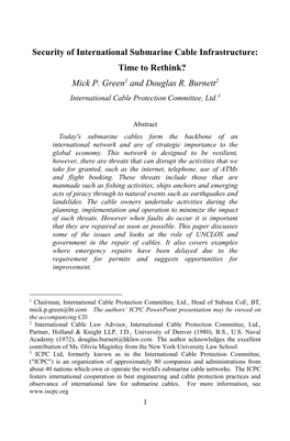 Security of International Submarine Cable Infrastructure: Time to Rethink? Mick P