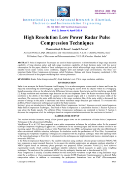 High Resolution Low Power Radar Pulse Compression Techniques