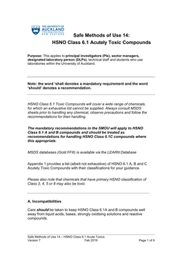 Safe Methods of Use 14: HSNO Class 6.1 Acutely Toxic Compounds