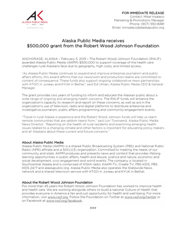 Alaska Public Media Receives $500,000 Grant from the Robert Wood Johnson Foundation
