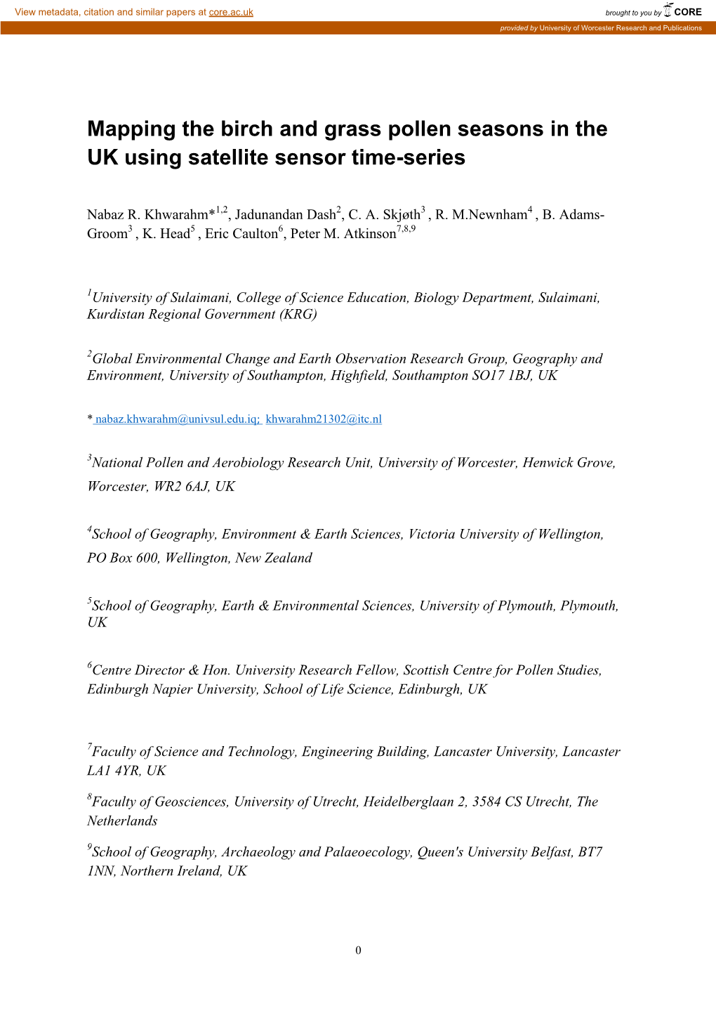 Mapping the Birch and Grass Pollen Seasons in the UK Using Satellite Sensor Time-Series