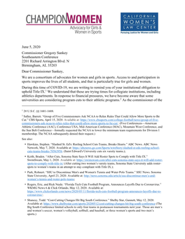 Summary Letter to SEC Re COVID Title IX Sankey 6 5 2020