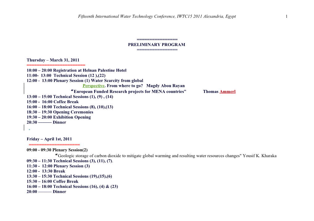 IWTC 15 Papers Classification According to Topic and Session