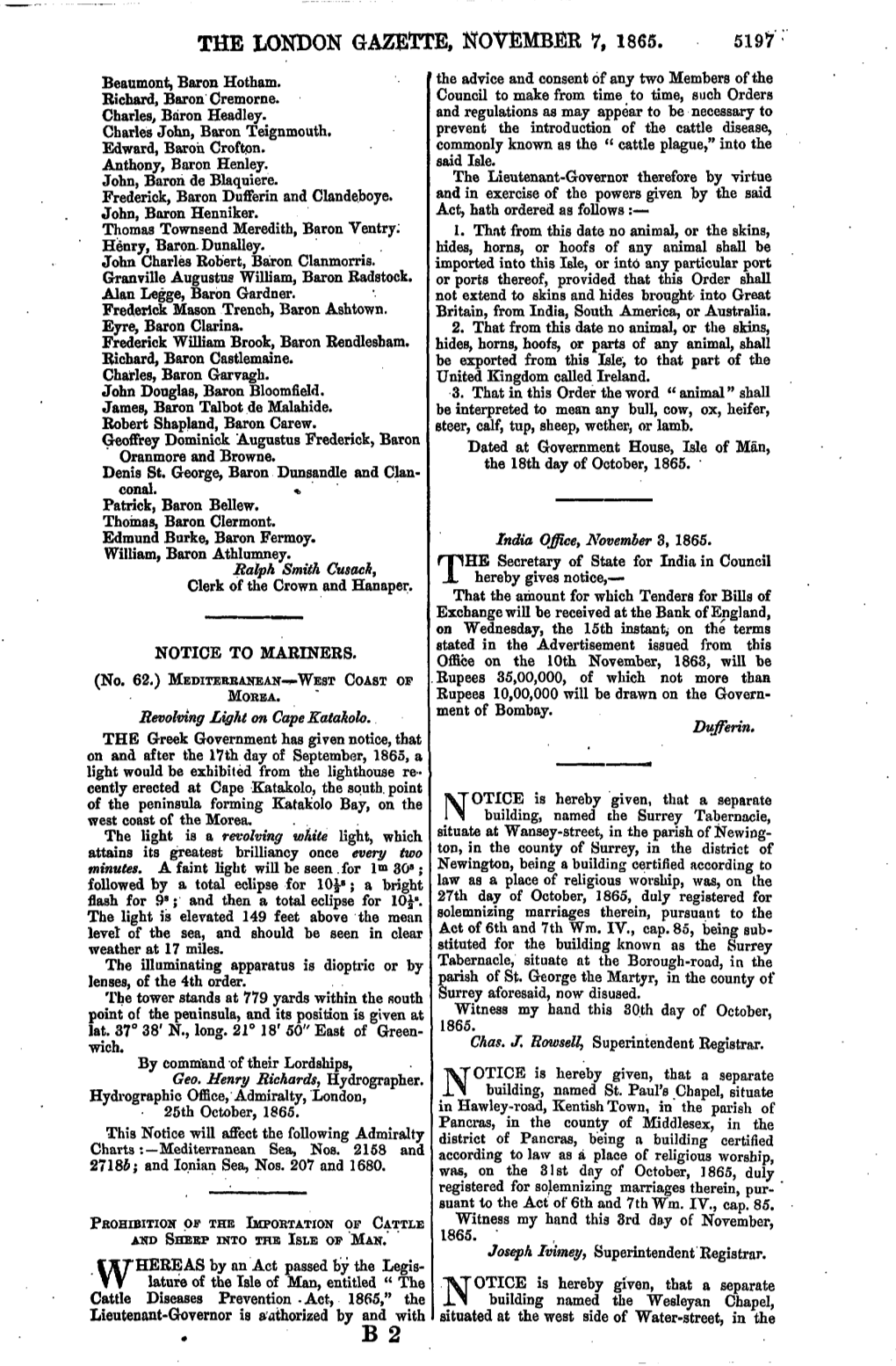 The London Gazette, November 7, 1865