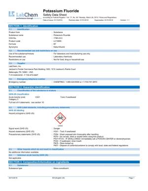 Potassium Fluoride Safety Data Sheet According to Federal Register / Vol