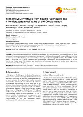 Cinnamoyl Derivatives from Cordia Platythyrsa and Chemiotaxonomical Value of the Cordia Genus