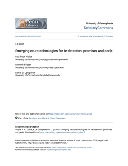 Emerging Neurotechnologies for Lie-Detection: Promises and Perils