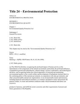 Title 24 – Environmental Protection
