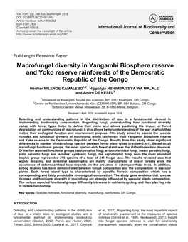 Macrofungal Diversity in Yangambi Biosphere Reserve and Yoko Reserve Rainforests of the Democratic Republic of the Congo