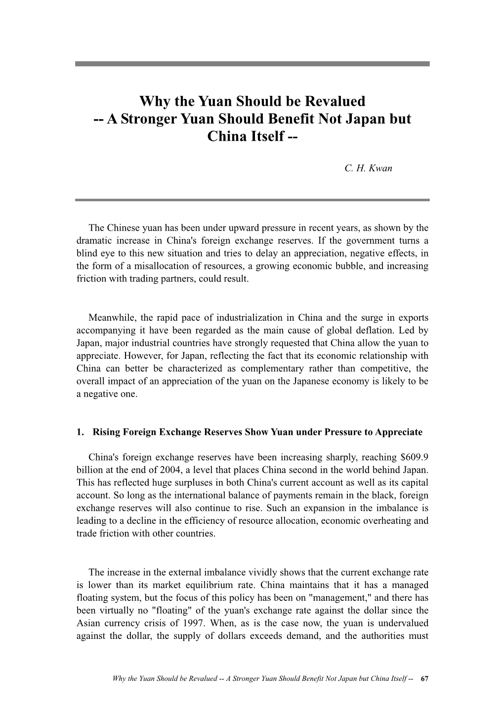 Why the Yuan Should Be Revalued (PDF)