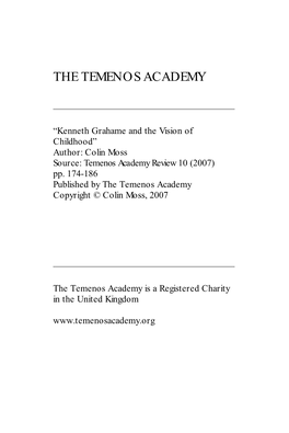 COLIN MOSS Kenneth Grahame and the Vision Of