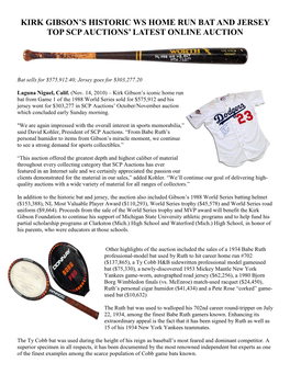 Kirk Gibson's Historic Ws Home Run Bat and Jersey Top Scp